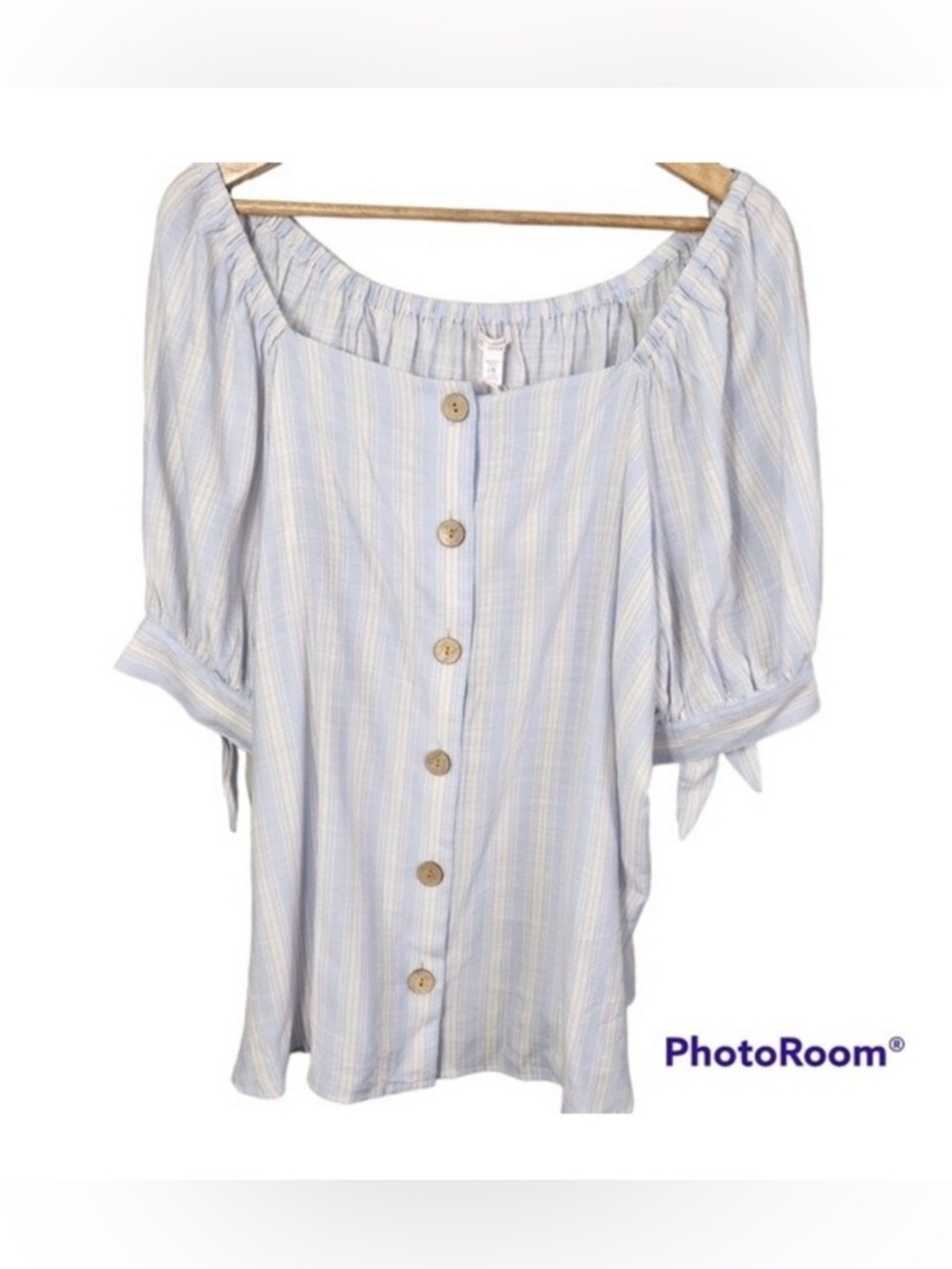 NWT LC Lauren Conrad Top Square Neck Blue & White Button Down Size 1X
